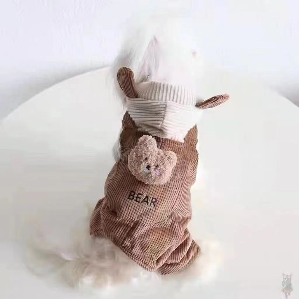Four-Legged Warm Dog Jumpsuit with Bear Ears