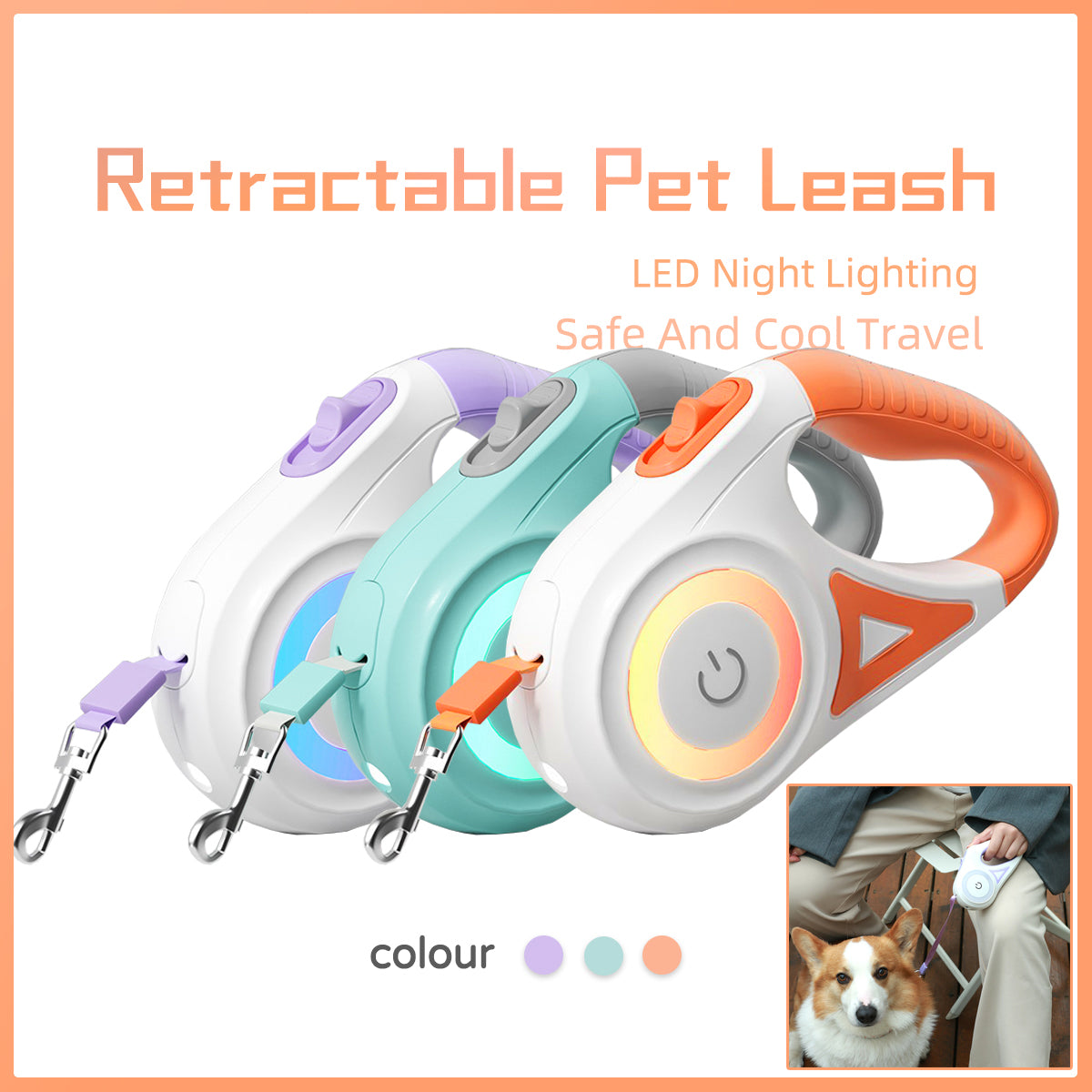 Retractable Automatic Spotlight Pet Dog Leash