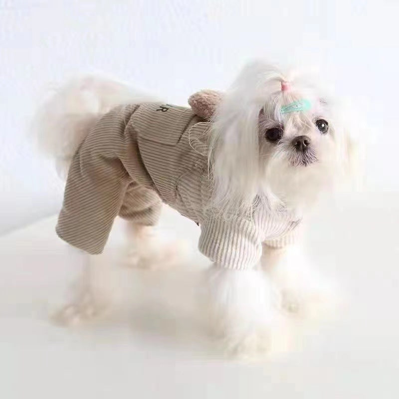 Four-Legged Warm Dog Jumpsuit with Bear Ears