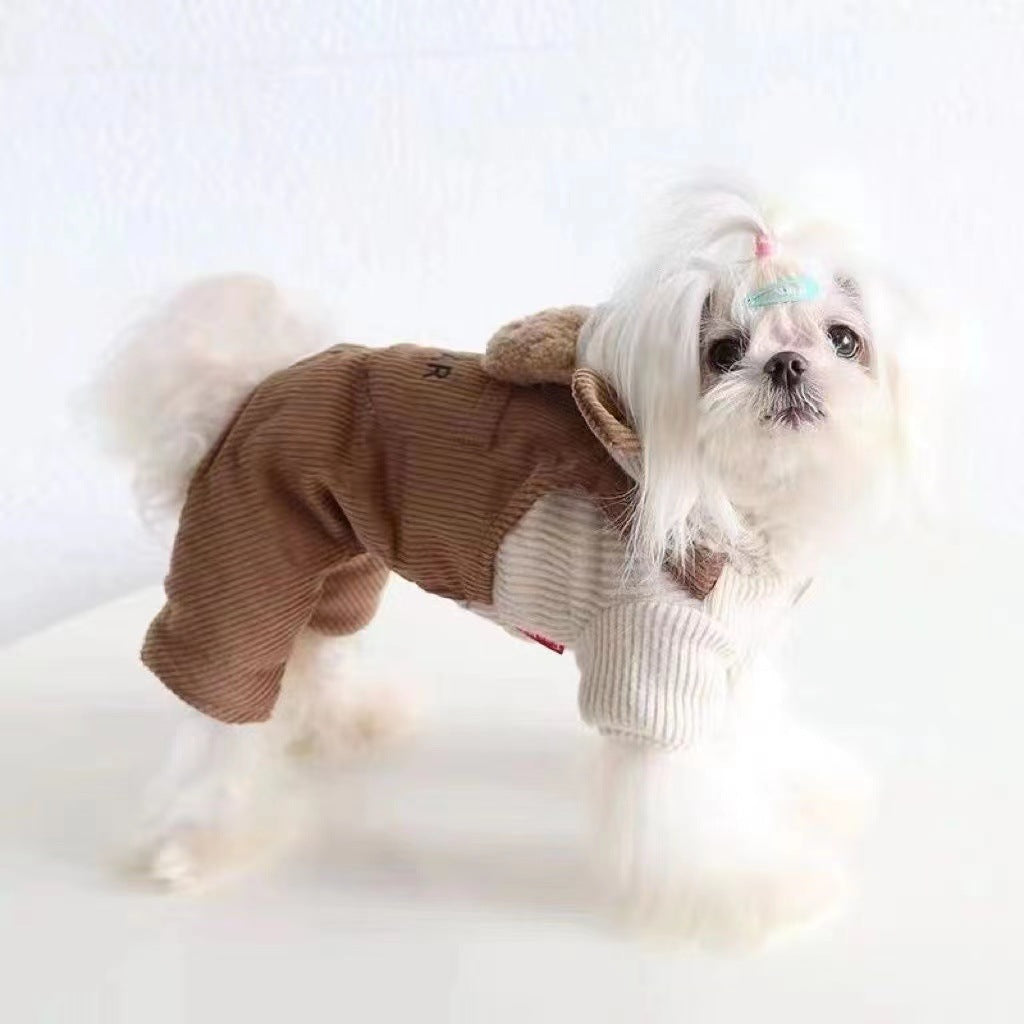 Four-Legged Warm Dog Jumpsuit with Bear Ears